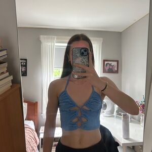 blue cut-out women’s shein halter top🩵